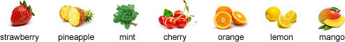 strawberry, pineapple, mint, cherry, orange, lemon, mango